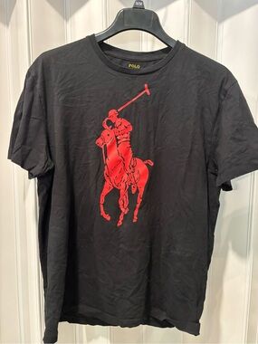 Polo by Ralph Lauren Men's Black Tee with Red Polo by Ralph Lauren Player Logo